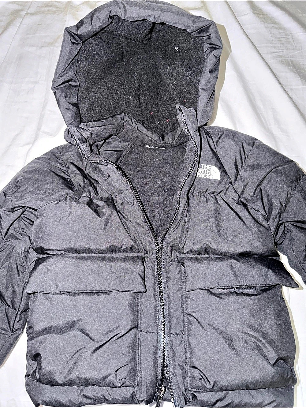 The North Face North Down Fleece-Lined Short Parka Kids Black Hooded Puffer